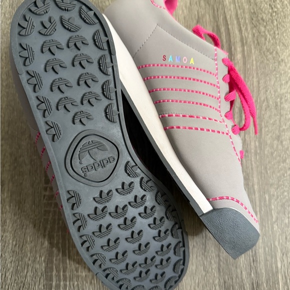 Adidas Gray and Pink Athletic Shoes with Suede Upper - Picture 3 of 3